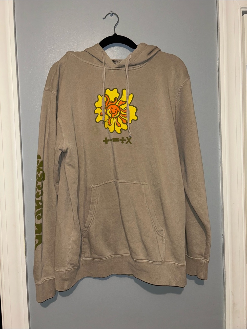 & Other Stories Beige Hoodie with Yellow & Orange Sun Graphic